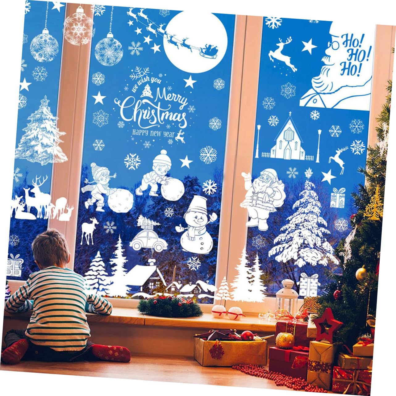 Cabilock 5 Set Adesivi Natalizi Decorazioni Invernali Adesivi Dei Cartoni Animati Decalcomanie Da Muro Natalizie Illuminazione ia Finestra Per Finestre 9 fogli*5