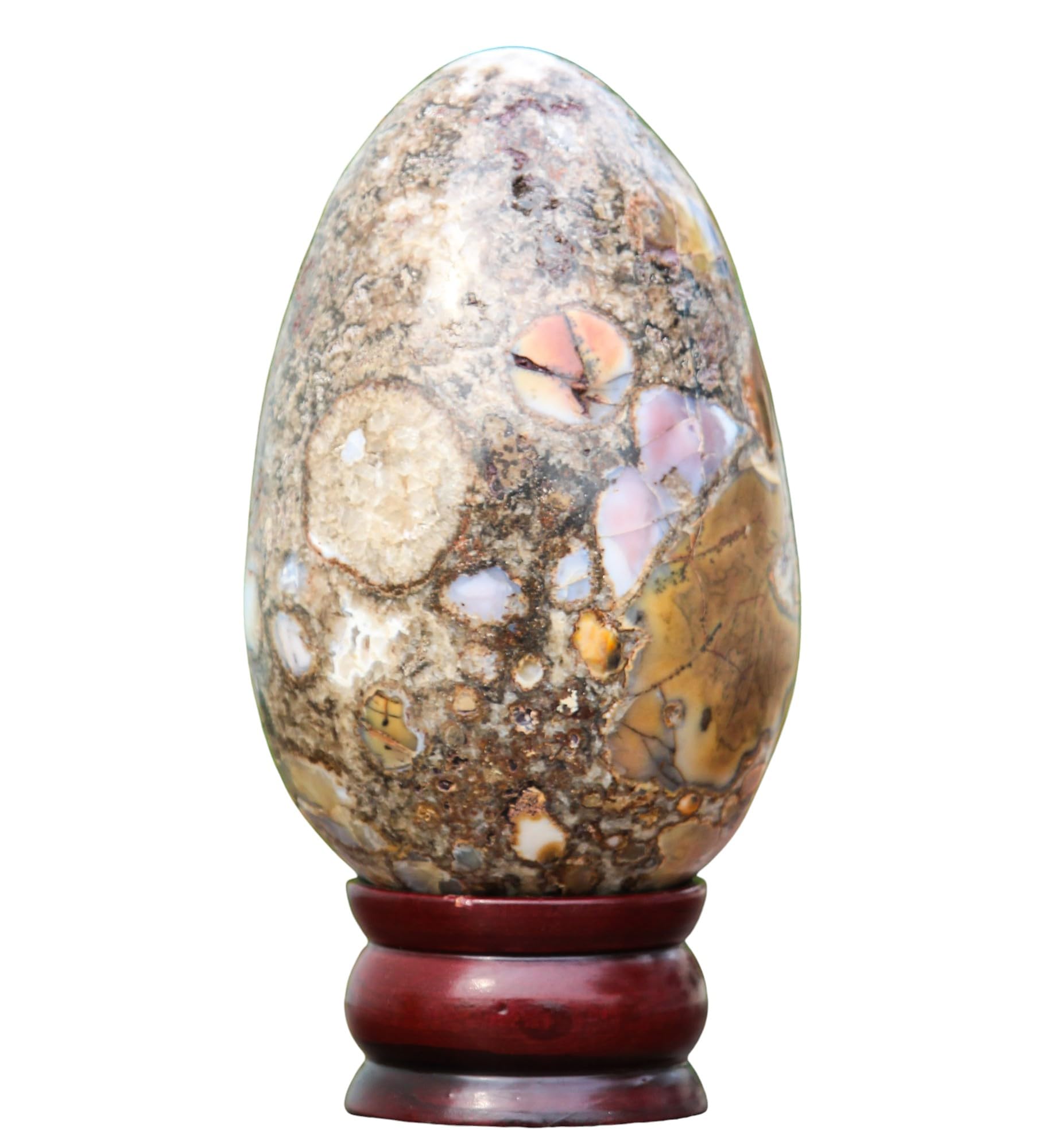 A+ Huevo de piedra curativa de chakras de cristal de jaspe marrón pulido, 130 mm/1160 g, meditación, feng shui, aura, huevo de cuarzo interior, decoración del hogar