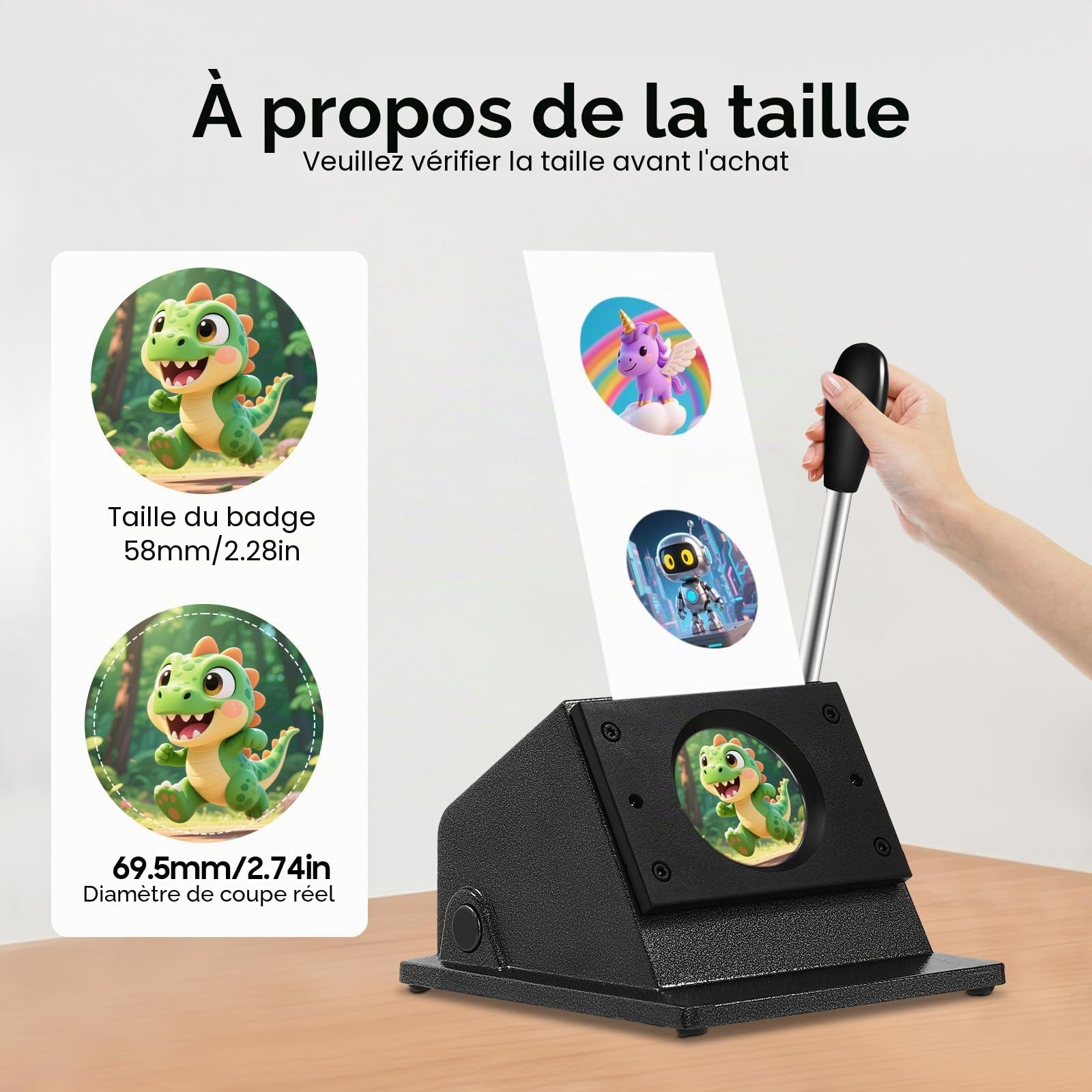 Machine à badge, perforatrice graphique 58 mm, découpe ronde, découpe de papier, machine à boutons ronde manuelle, noire