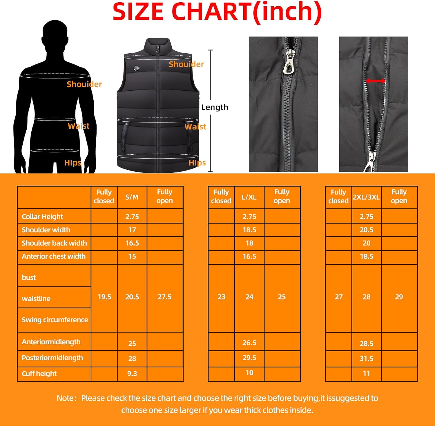Heated Vest for Men and Women with Side Zipper - Adjustable Fit and 3-Temp Electric Vest (Battery Not Included)