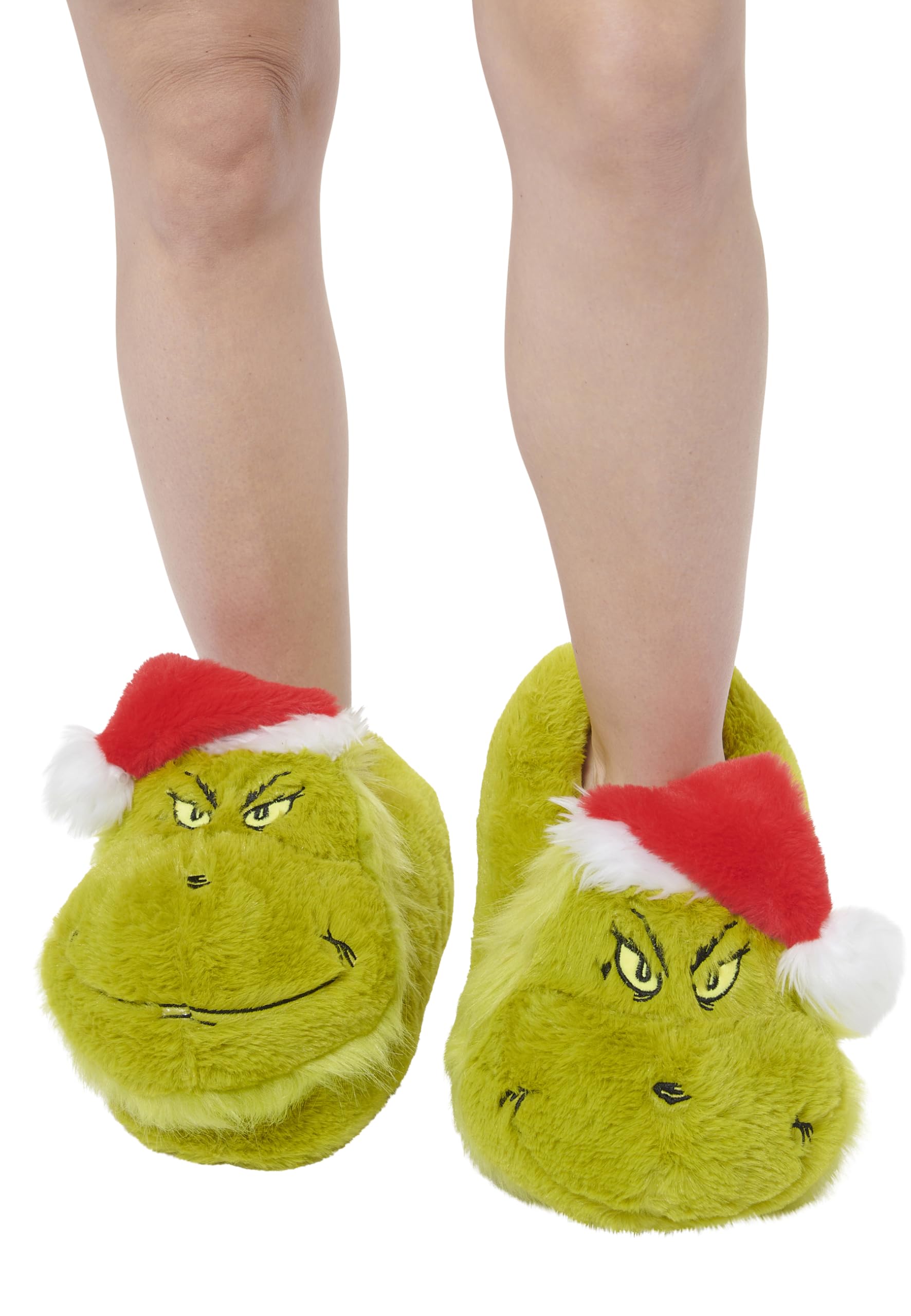 Zapatillas de estar por casa The Grinch en 3D, zapatillas de felpa con gorro de Papá Noel, zapatillas con pompones, unisex, color verde