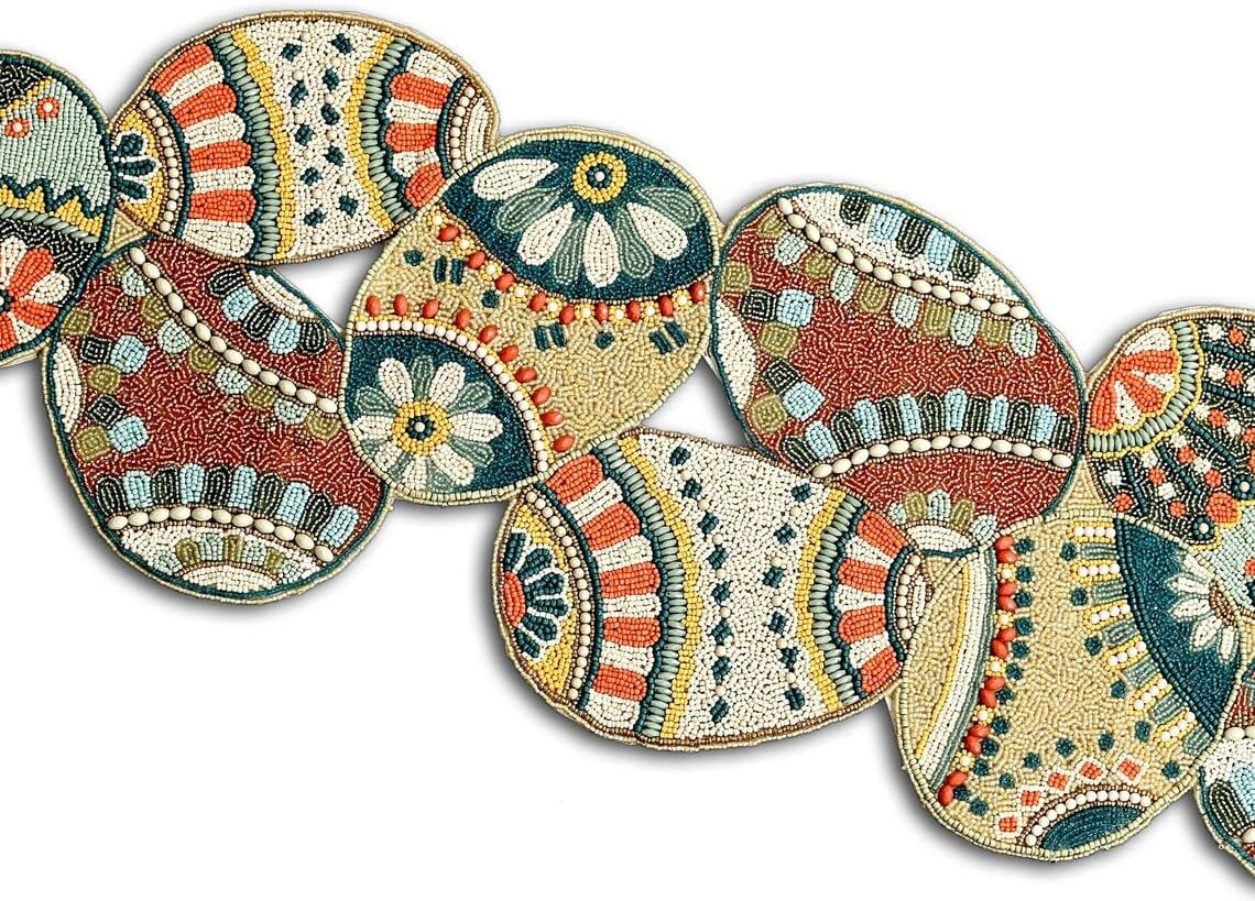 Multicolor Easter Eggs Table Runner, Handmade Beaded Table Runner, Easter Tableware 13X36 Inch