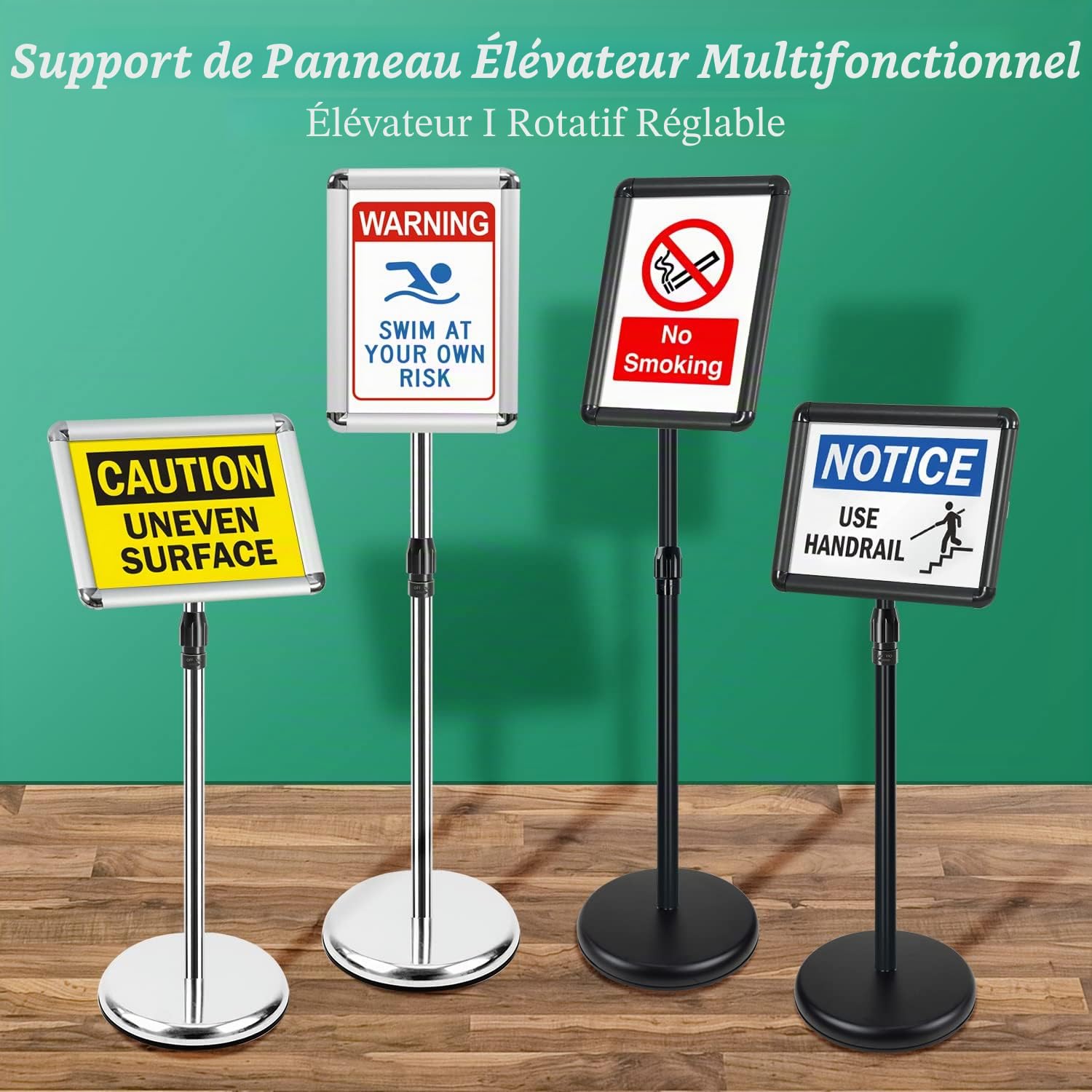 Lot de 6 Porte affiche A4 porte affiche sur pied, supports de panneau A4 porte menu restaurant avec cadre pression et support publicitaire pour présentation/publicité/ventes d'affichage (Noir)