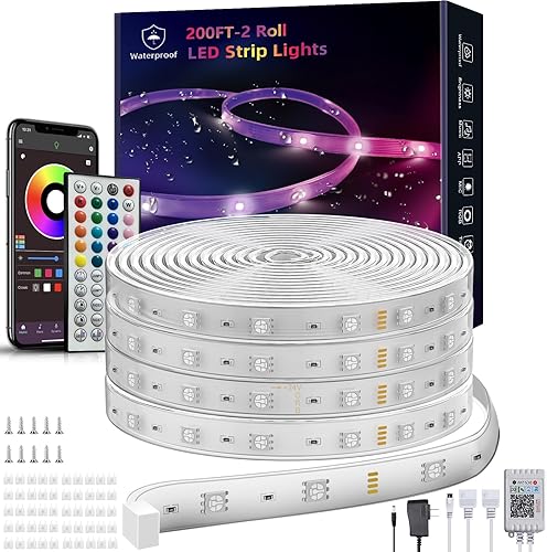 Miniatura 10 de Tira de luces LED para exteriores de 300 pies, impermeable, IP68, tira de luz LED exterior impermeable con control remoto y aplicación, cuerda de