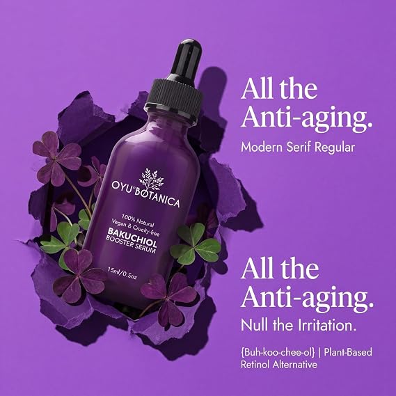 OYU Botanica Bakuchiol face serum Retinol Alternative 1%, anti-aging serum, Reduces Fine Lines, Wrinkles & Puffiness, Natural, Plant-based, Vegan, Cruelty-free 15ml / 0.5 oz