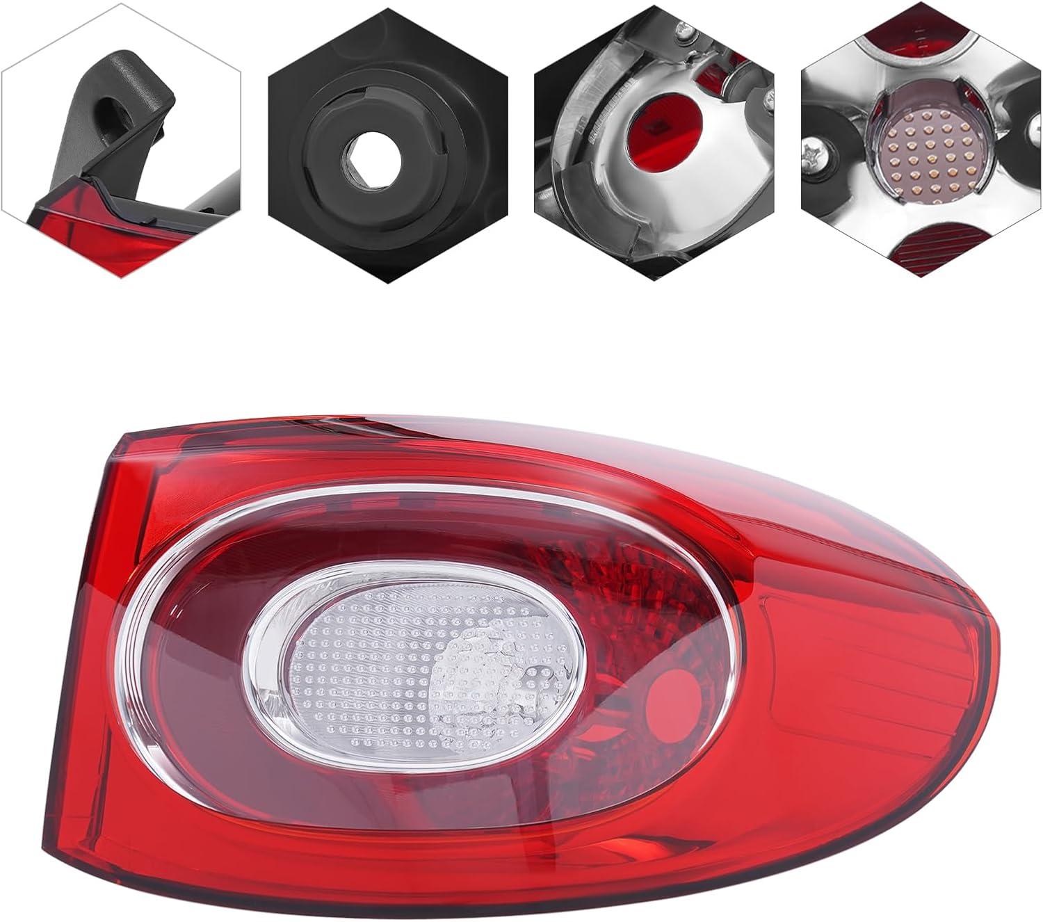 For VW Tiguan2008 2009 2010 2011 Halogen Tail Light Rear Brake Lamp Assembly, Right Passenger Side Taillight Tail lamp Replacement Red Lens Black Housing (Passenger Side)