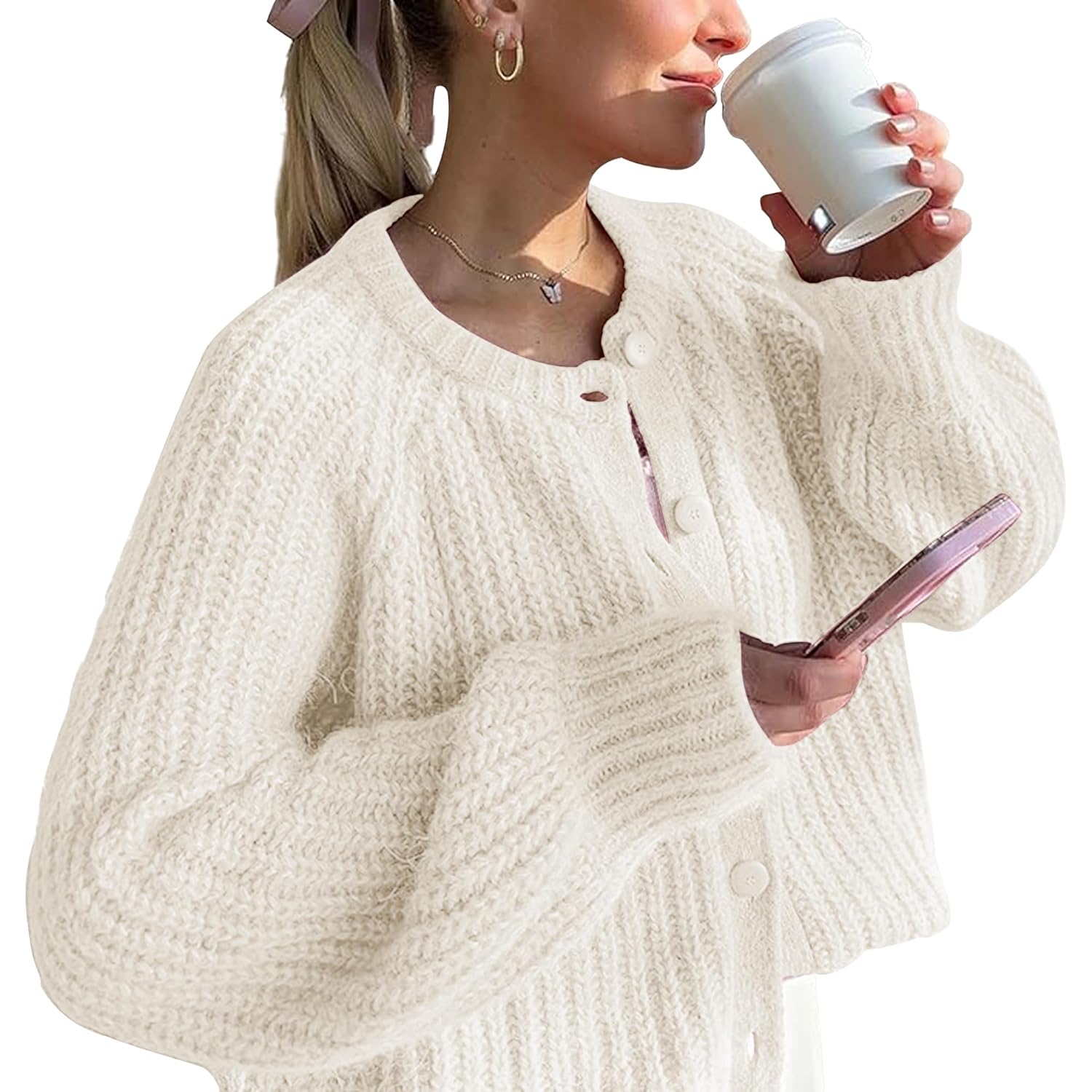 Hixiaohe Cardigan Sweater for Women Long Sleeve Button Y2K Chunky Knit Sweater Fall Casual Open Front Outwear Knitwear