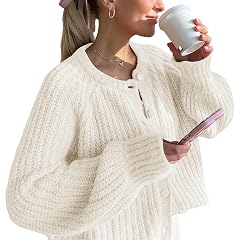 Hixiaohe Cardigan Sweater for Women Long Sleeve Button Y2K Chunky Knit Sweater Fall Casual Open Front Outwear Knitwear