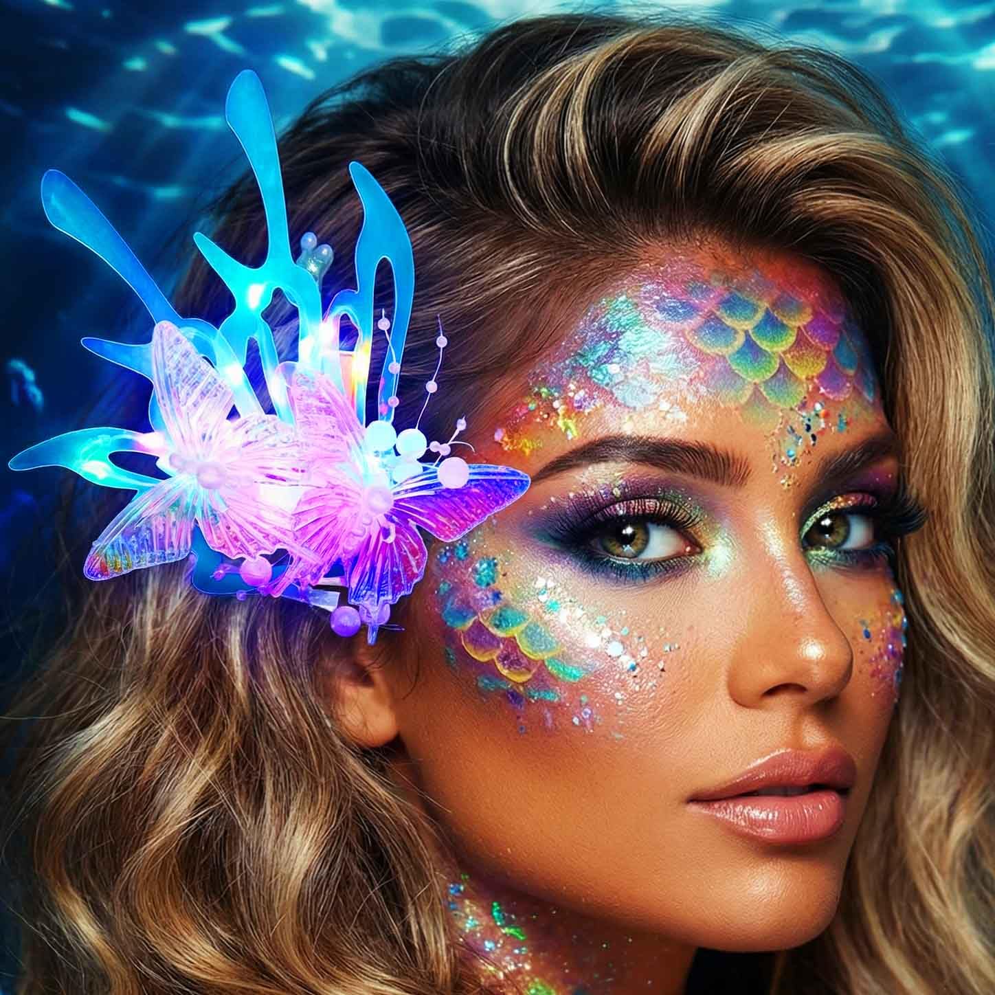 Fashband Leuchtende Meerjungfrau-Haarspangen, LED-Schmetterlings-Haarspange, Haarspangen, Party, Karneval, Haarschmuck für Damen
