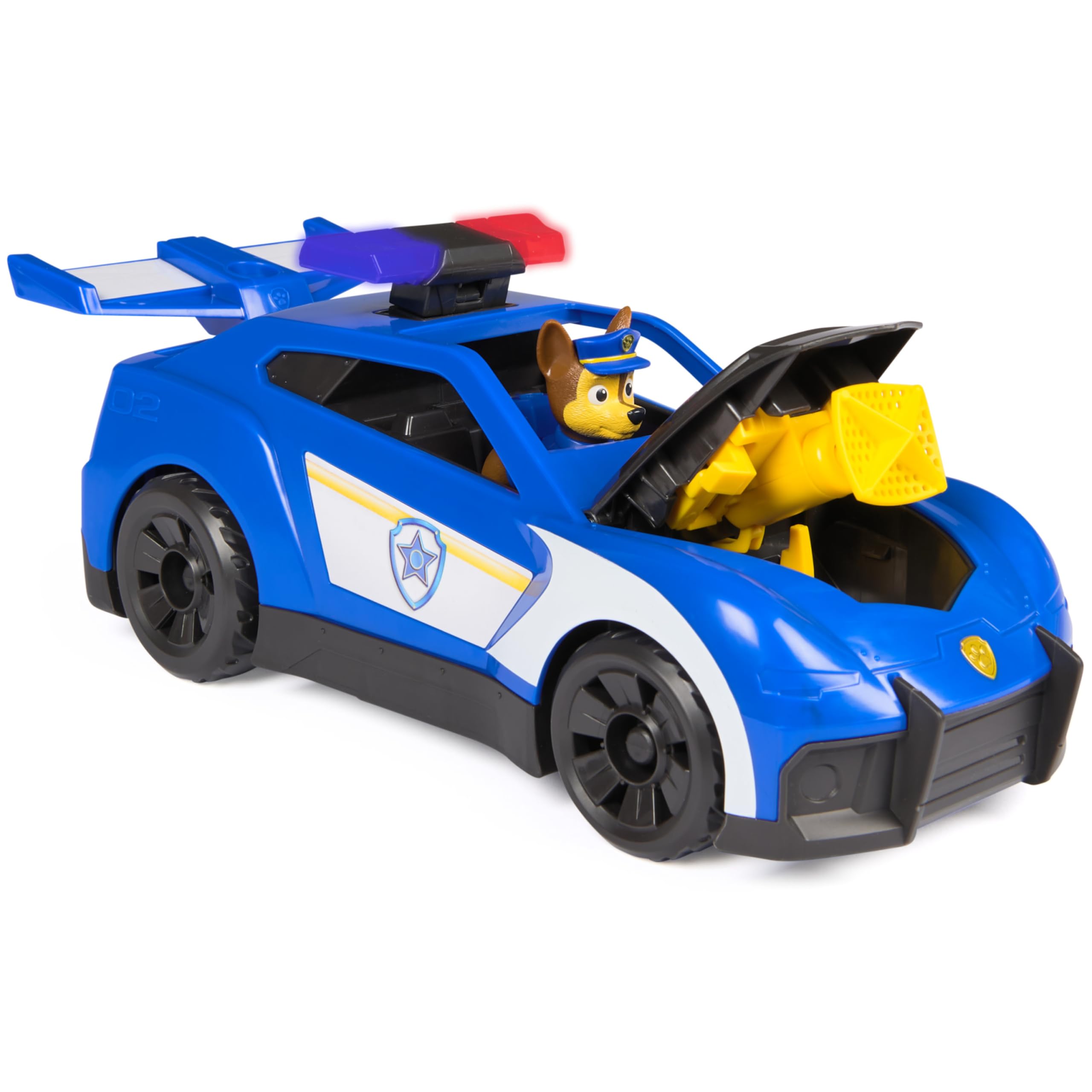 Paw Patrol: Search & Rescue, Auto della Polizia di Chase con Personaggio e 2 Proiettili, Luci, Suoni e Lanciatore Nascosto, Giocattoli per Bambini e Bambine, 3+ Anni