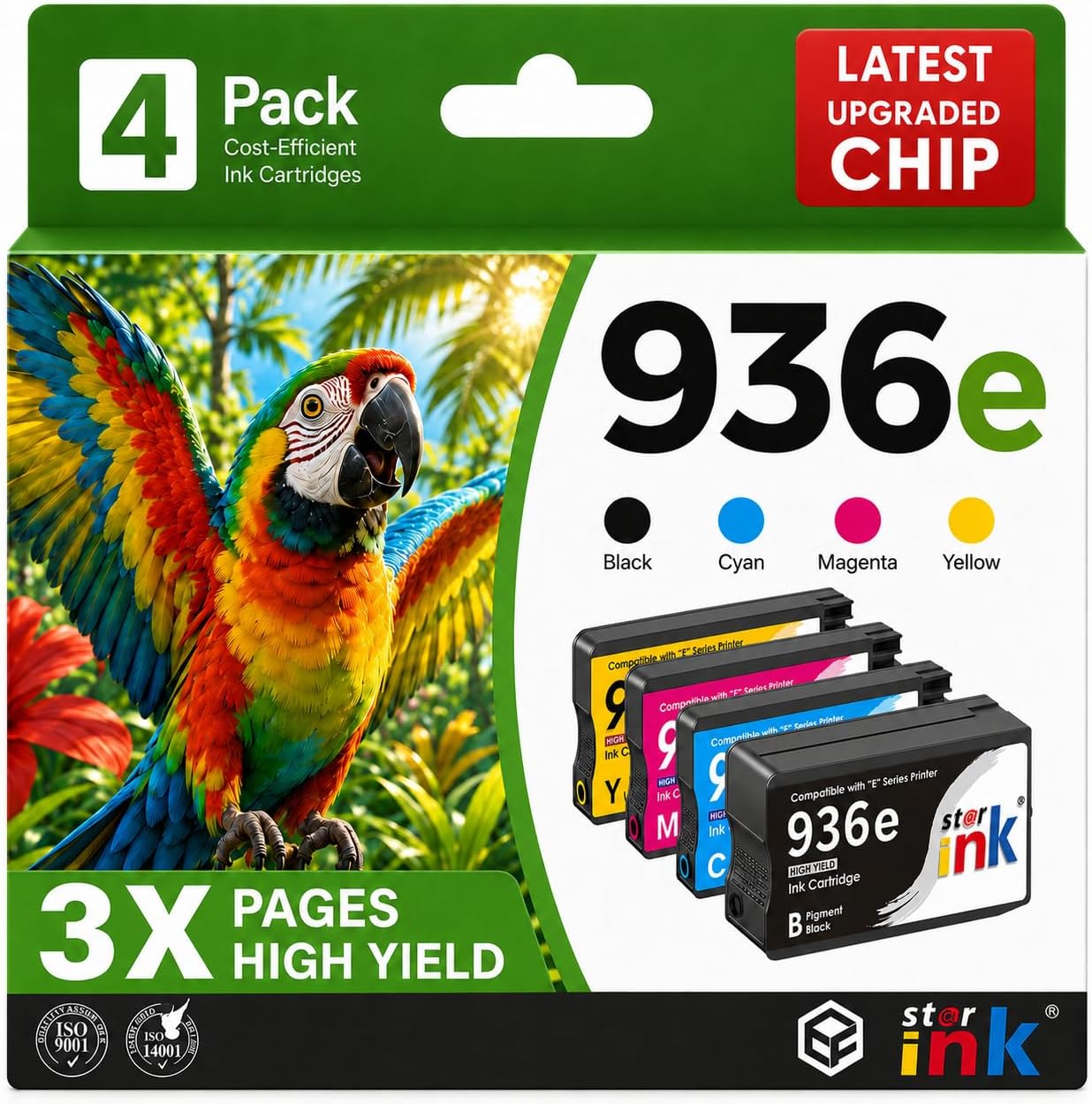 Starink 936e 936 Ink Cartridges for HP Printers Replacement for HP 936 Ink Cartridges Combo Pack HP936, Compatible with HP OfficeJet Pro 9125e 9120e 9730e 9135e 9130e 9122e 9110b (BK/C/M/Y, 4 Pack)