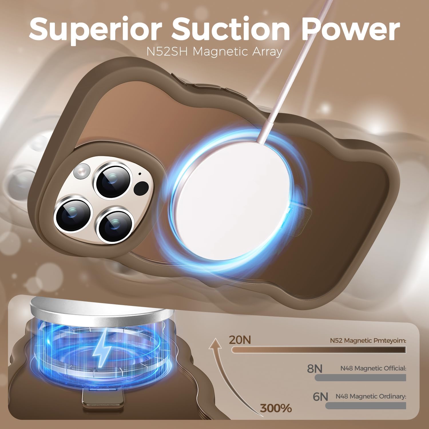 [Cute Wave Frame+Mag Stand] Designed for iPhone 16 Pro Max Case, [Fit for MagSafe] Translucent Silicone Protective Magnetic Ring Phone Cover for iPhone 16 Promax 6.9 inch Men Women, Desert Titanium - Image 3