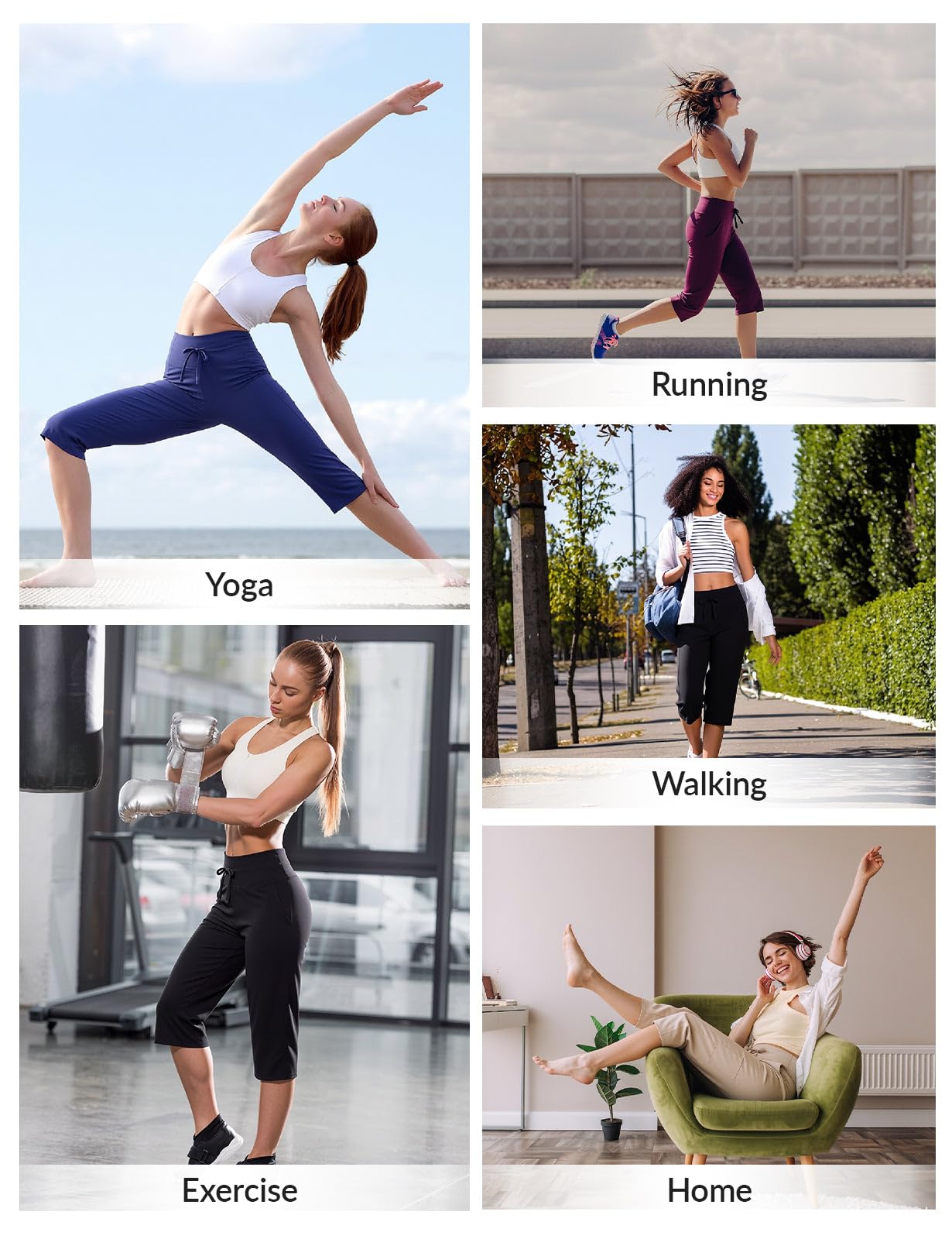 baleaf 46CM Femmes Yoga Coton Capri, Taille Haute Droite Cropped Pilates Corsa Pantacourt avec Poches Cordon de Tirage Courbe