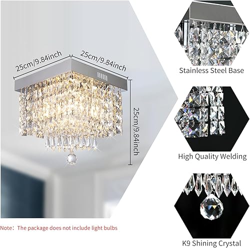 Miniatura 14 de Mini Crystal Chandelier Modern Chandelier Gold Crystal Ceiling Flush Mount Light Fixture Chandelier 8" x 7.4" Round Hanging Pendant Lamp for Dining