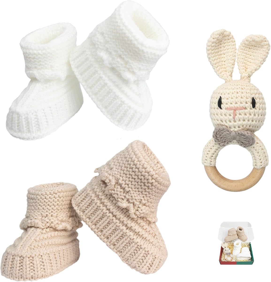 Baby Booties Handmade Baby Shower Gift Set Newborn First Walkers Cozy Booties for Infant Boy Girl 3 Pieces