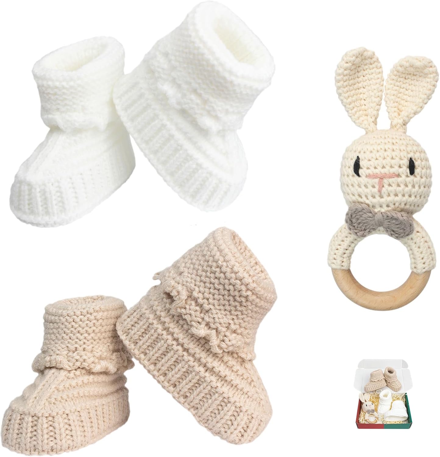 Baby Booties Handmade Baby Shower Gift Set Newborn First Walkers Cozy Booties for Infant Boy Girl 3 Pieces