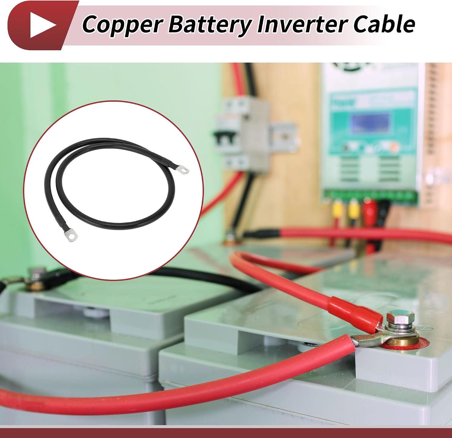 1 Pc Battery Inverter Cable Battery Cable 5/16" Lug 1/0 AWG Gauge 4FT Black Tinned Copper