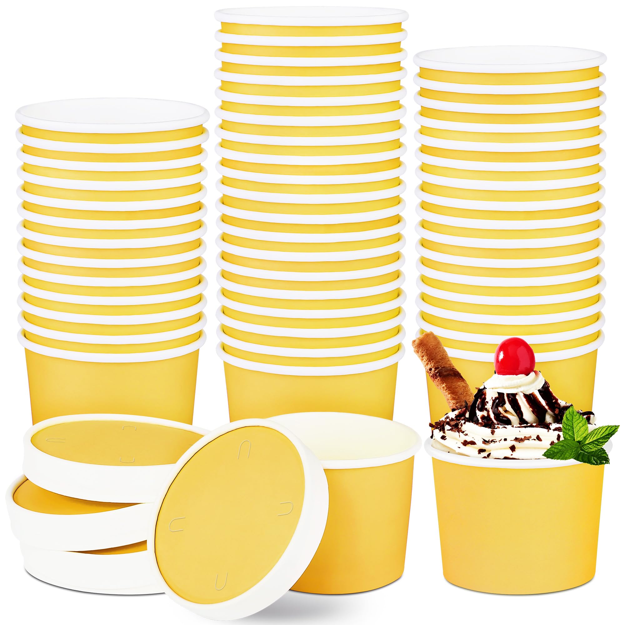 Ruisita 50 Pack Ice Cream Containers with Lids 8 Ounces Disposable Soup Bowls with Lid Paper Ice Cream Sundae Cups Treat Cups with Lids Protect Frozen