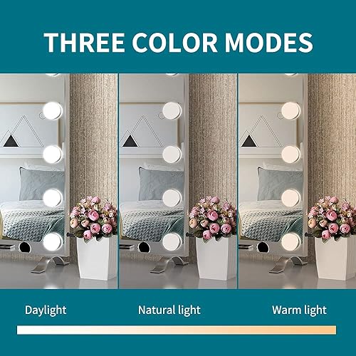 Miniatura 5 de Espejo de tocador con luces, 24 x 21 pulgadas, espejo de maquillaje grande iluminado Hollywood con 17 bombillas LED de atenuación para vestidor y
