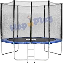 ترامبولين للأطفال والكبار مع شبكة حماية للسلامة، مناسب للاستخدام الداخلي والخارجي، إطار متين، يوفر قفزًا إضافيًا ومتعة أكبر من هوب اند بلاي