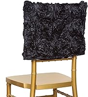 Vista 1 de Efavormart - Funda para silla de satén con roseta 3D Chivari, cuadrada, para catering, decoración de bodas, fiestas, color negro