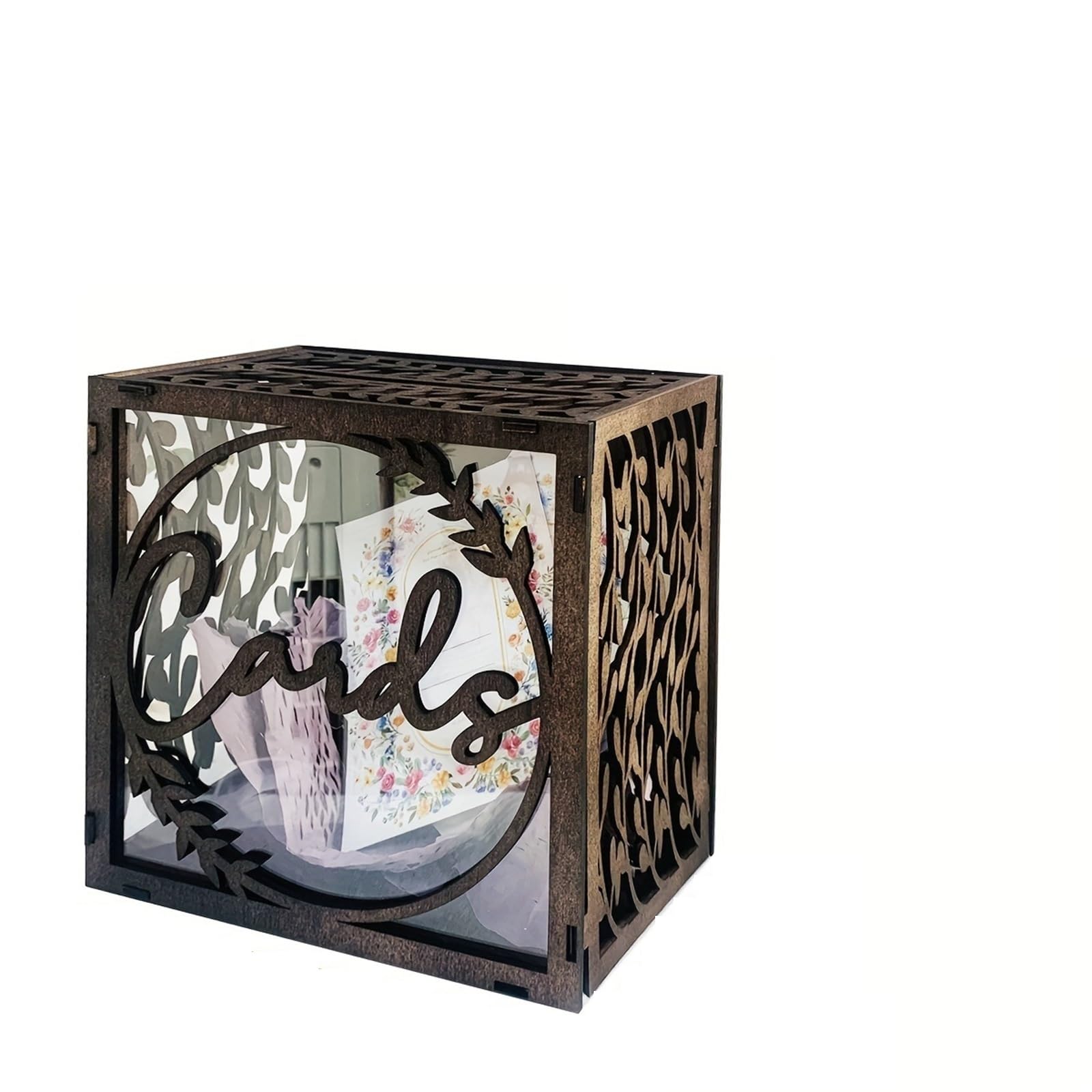 KHASCBNF Wedding Card Box Wooden Wedding Card Boxes With Window, Brown Envelope Box For Birthday Graduation Party Decor