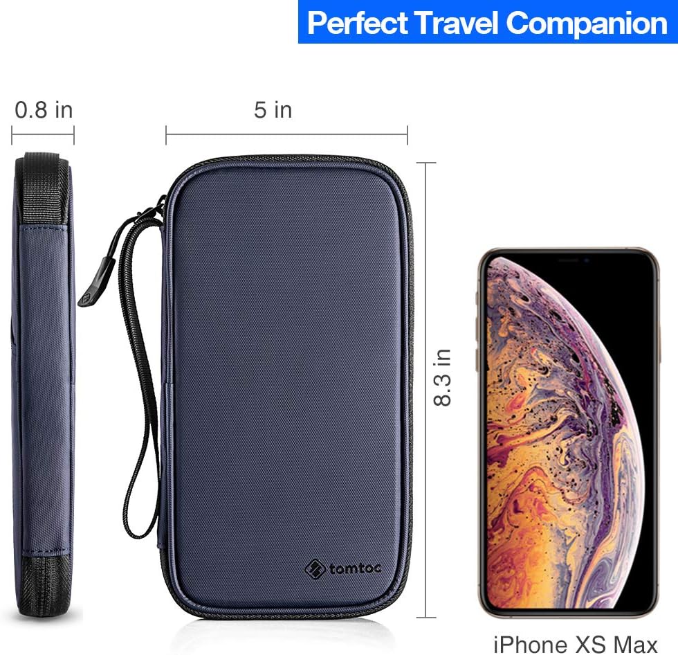 tomtoc Family Passport Holder, RFID Blocking Travel Wallet, Waterproof Ticket Holder Document Organizer with Chain Strap Zipper for Women and Men, Up to 4 Passports 11 Credit Cards, Dark Blue : Everything Else