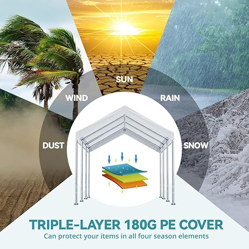 Miniatura 5 de TGEHAP 10' x 20' Carport Replacement Top Canopy Cover for Car Garage Top Tarp Shelter Tent Party180G Carport Cover Heavy Duty (Only Top Cover, Frame