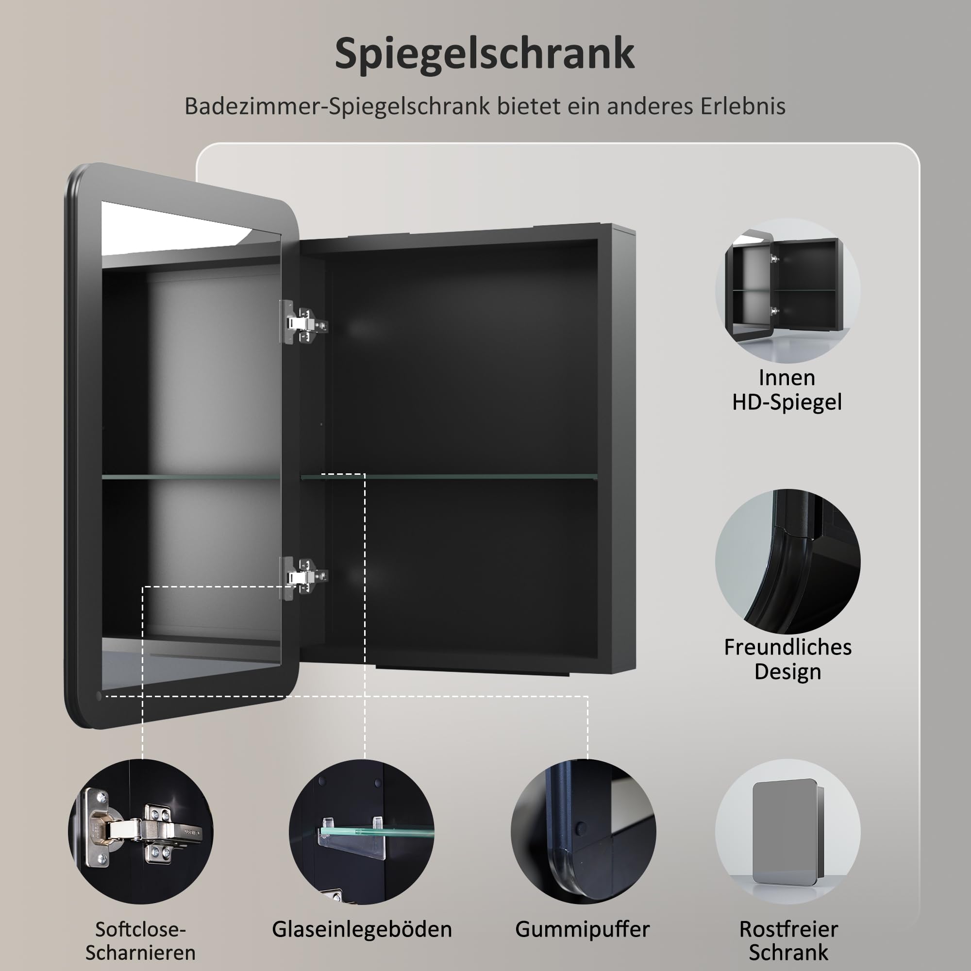 Spiegelschrank Schwarz Spiegelschrank 50x70cm Bad Metall Badezimmerschrank mit Spiegel Badezimmerspiegelschrank mit Verstellbare Glasablage