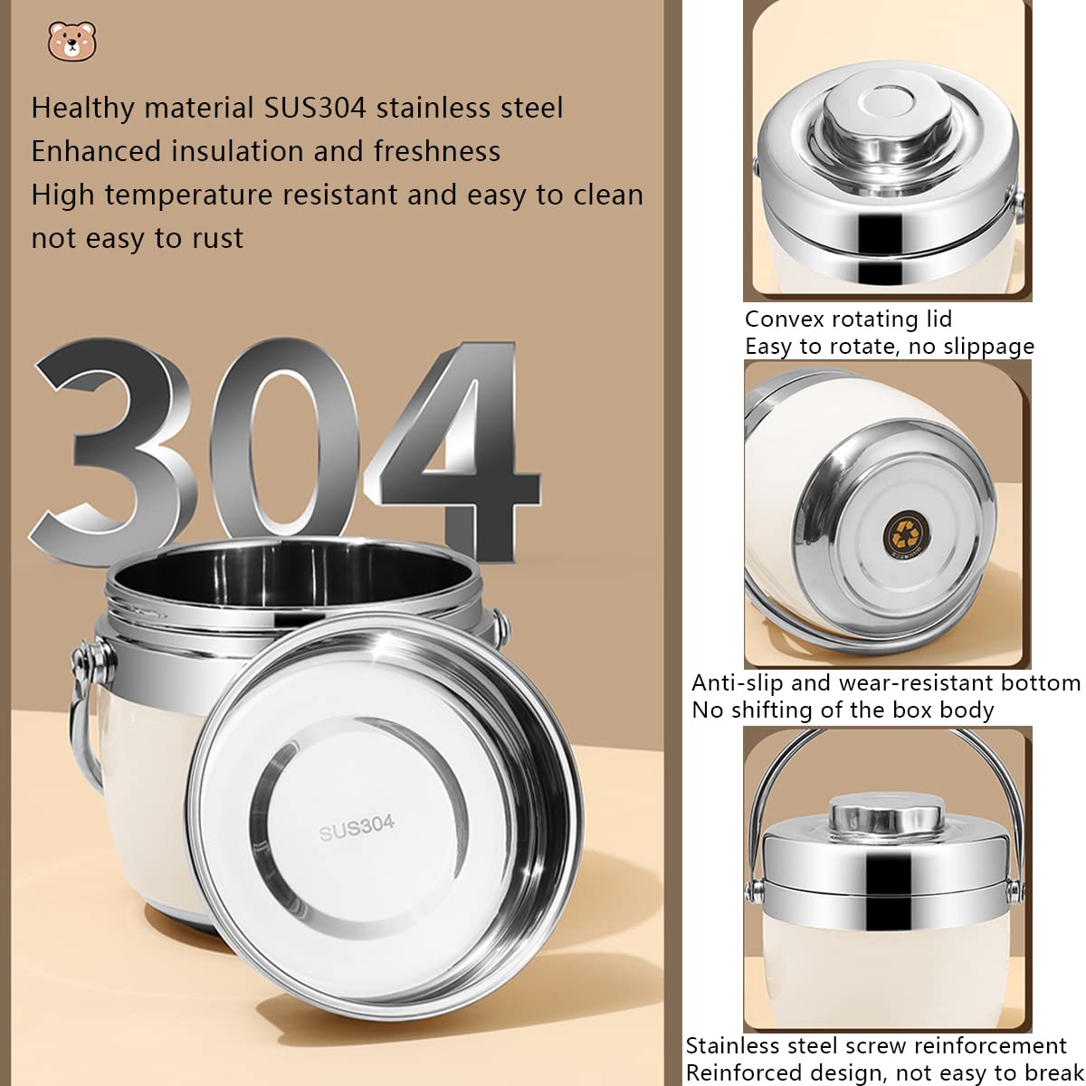 Récipient Inox 1.2L Garde Chaud Froid En Acier Inoxydable Boîtes Alimentaires Isothermes, 800Ml Lunch Box Boite Alimentaire Isotherme