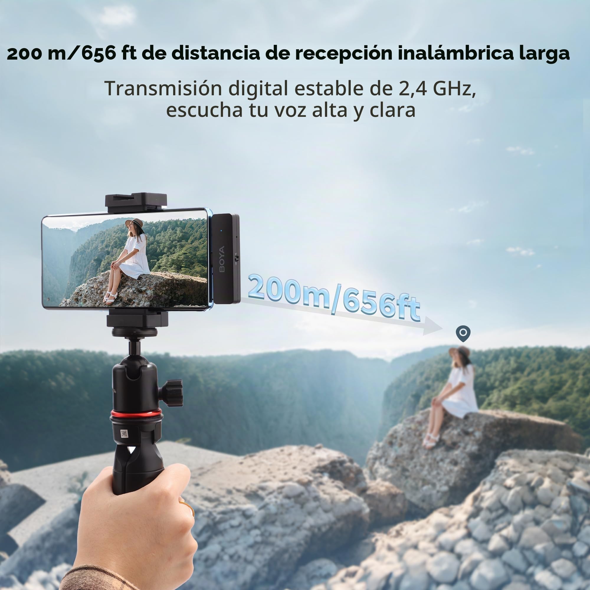 BOYA BY-V4U USB C Micrófono inalámbrico para Android, Mini micrófono Lavalier inalámbrico, 200 m de Alcance con cancelación de Ruido, para grabación de vídeo, podcasts, entrevistas.