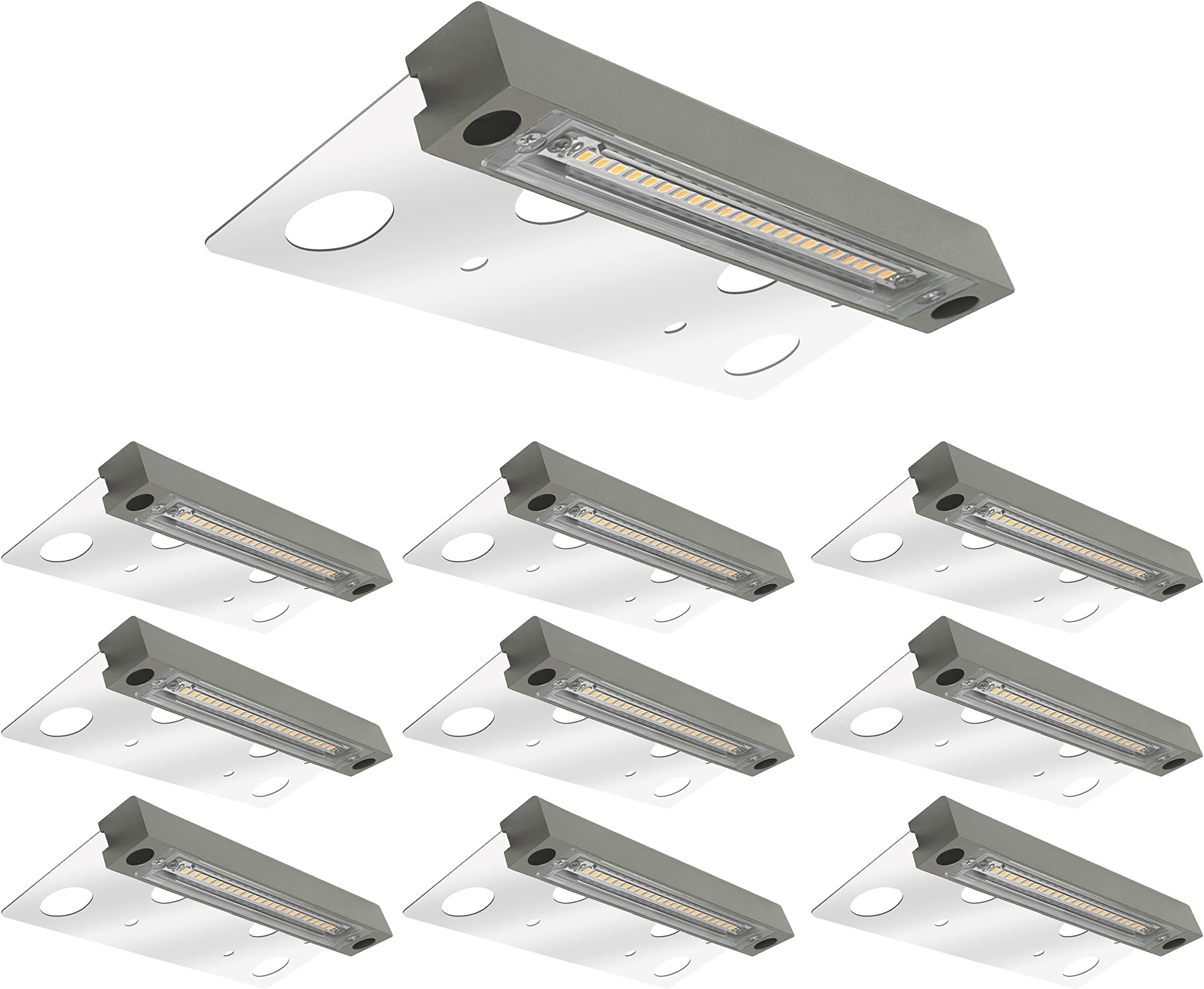 GKOLED 10-Pack Hardscape Light, Paver Wall Light, 6.8 Inches Step Lighting, Integrated 4W 2700K LED Light Source, Solid Powder Coated Die-cast Aluminum Housing, 12V AC/DC, Gray, UL Listed