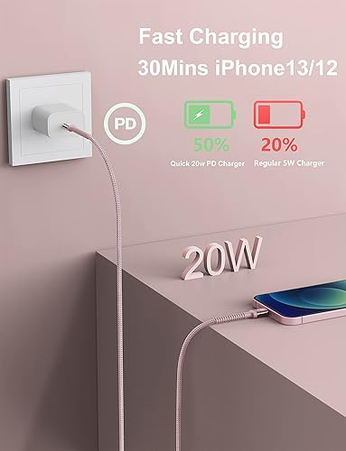 Miniatura 2 de Cable de carga USB C para iPhone de carga rápida, paquete de 2 cables USB tipo C a Lightning de 6 pies [certificado MFi de Apple], cable de carga