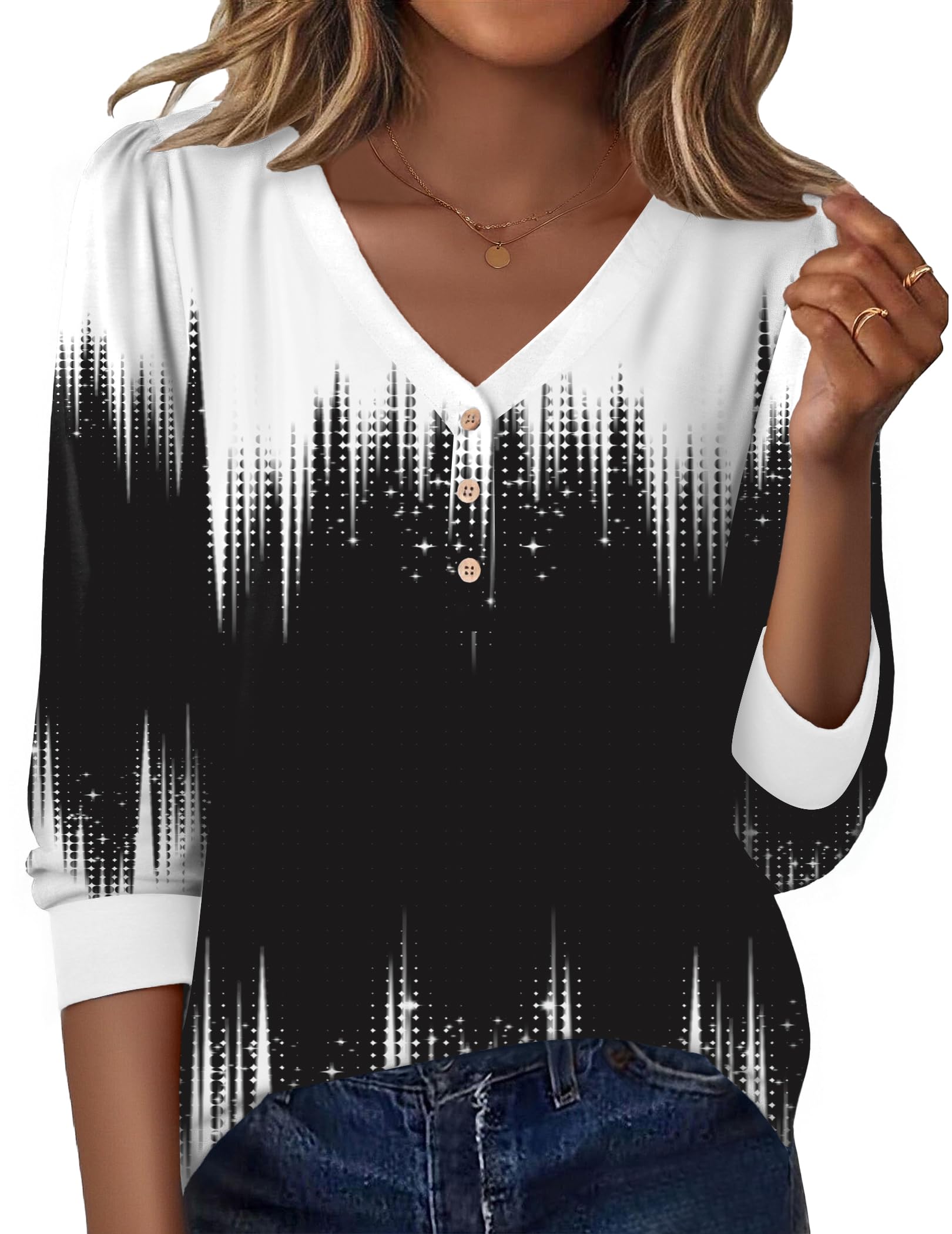 Zeagoo Womens Long Sleeve Shirts V Neck Dressy Casual Tops Trendy Button Down Blouse Fall Fashion Work Clothes