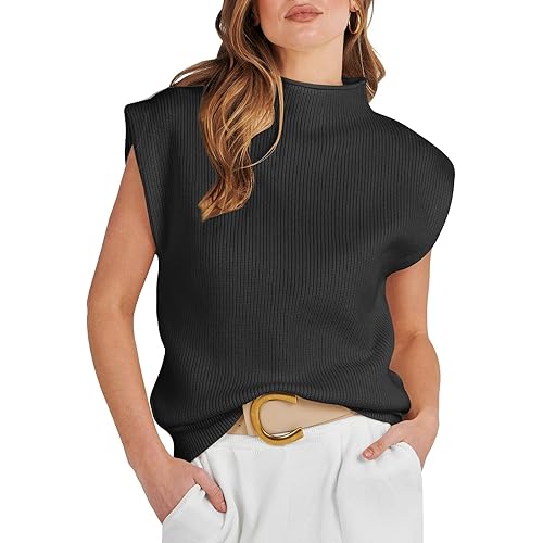 ANRABESS Women's Mock Neck Sleeveless Sweater Vest Casual Cap Sleeve Knit Pullover Tank Tops 2024 Spring Summer Clothes