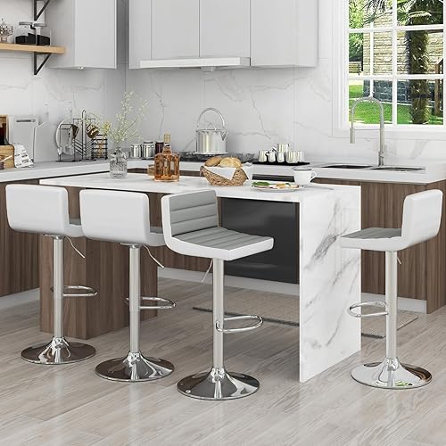 Miniatura 9 de Giantex Juego de 2 taburetes de bar, sillas de comedor giratorias ajustables con base de metal antideslizante y reposapiés, taburetes de altura de