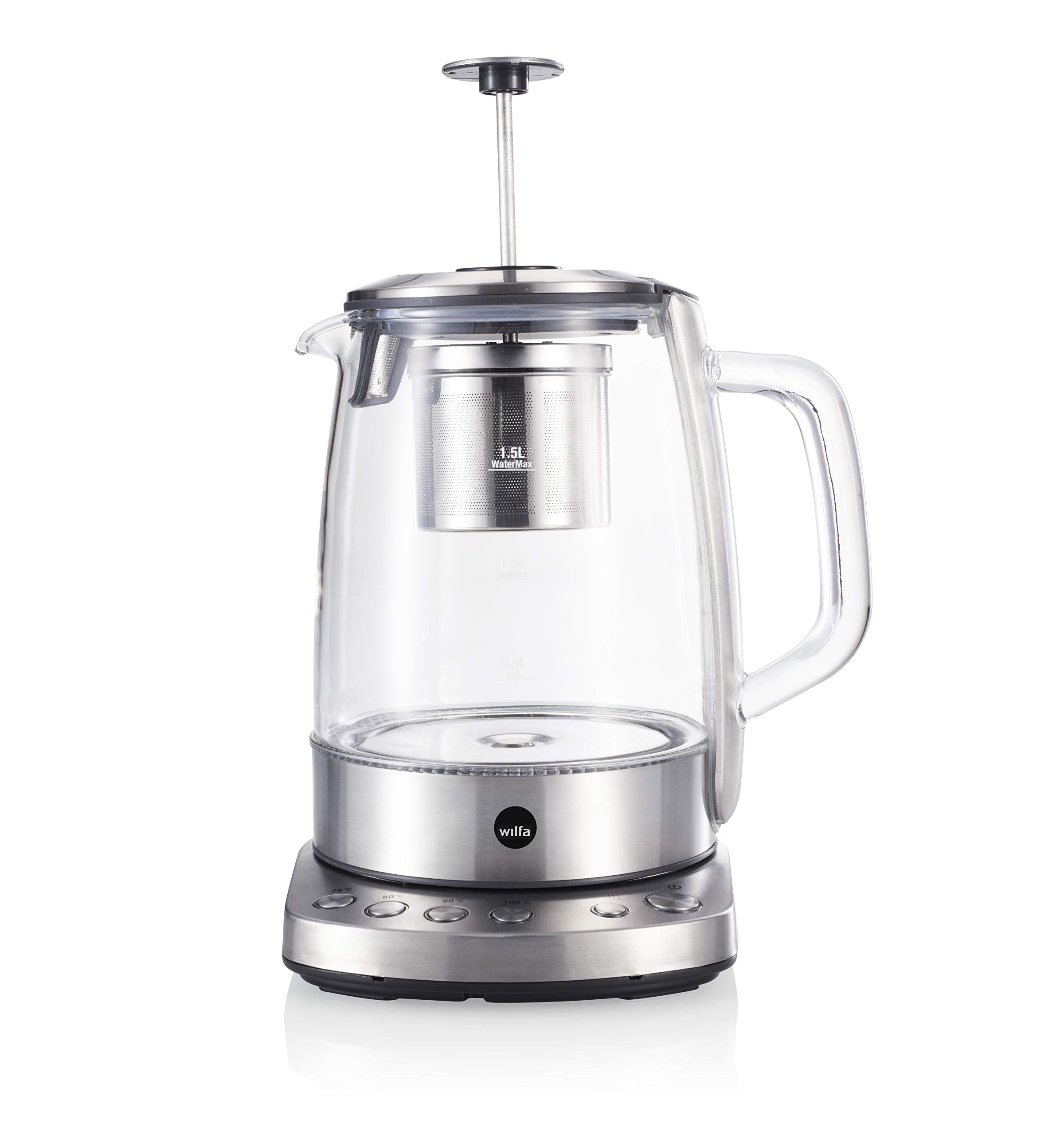 Wilfa CHA Théière électrique - 2200 watts, capacité de 1,25 litre, couvercle d’infusion avec filtre, 4 réglages de température, argenté