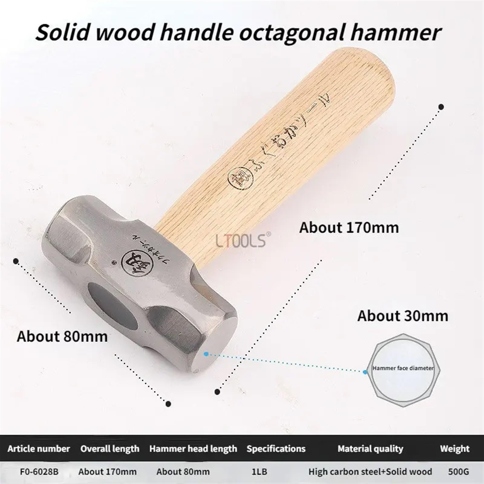 Mini martillo FO-6028B martillo octogonal de mango corto de madera maciza, herramienta de Hardware Manual de martillo pequeño de acero al carbono de 1LB