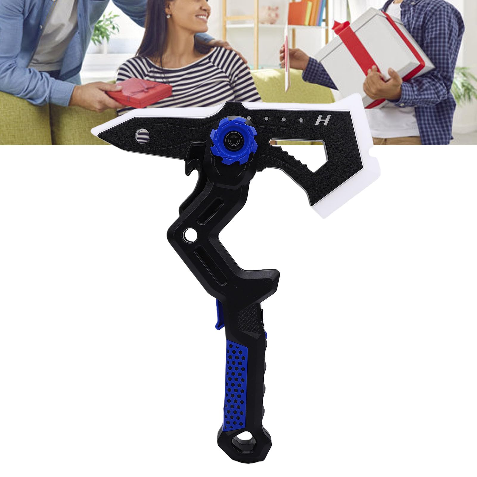 LED Light Up Rotatable Axe Sword Toy with Mist Spray for Birthday Xmas Gift Kids and Adults Plastic (Blue) — view 2