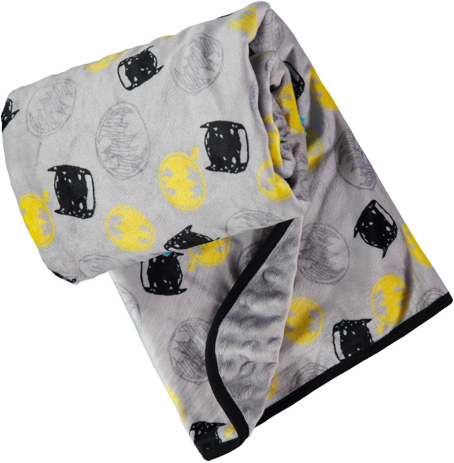 DC Comics Batman Baby Blanket, Soft and Plush Baby Blankets for Boys and Girls (Grey/Black/Yellow, 0-12 Months)