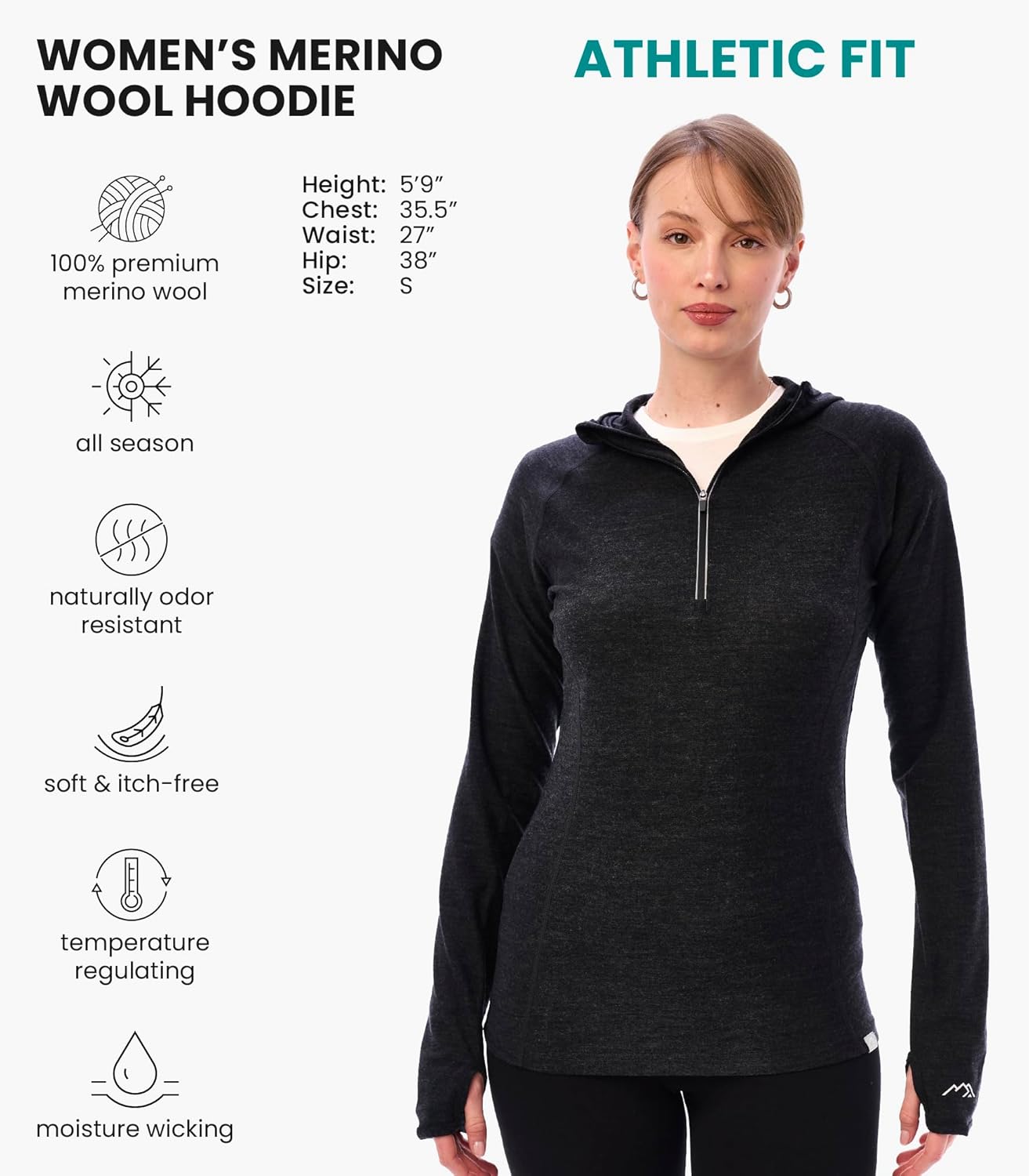 Merino.tech Merino Wool Hoodie Women - Slim Fit 100% Merino Wool Base Layer Women Half Zip Thermal Long Sleeve Shirt - Image 2