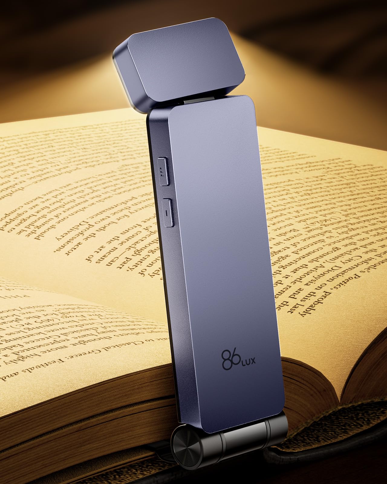 86lux Reading Light, Rechargeable Book Light for Reading in Bed, Ultralight Clip-on LED Bookmark Lamp with 3 Amber Colors & Stepless Dimming for Night Reading for Book Lovers, Kids, Purple