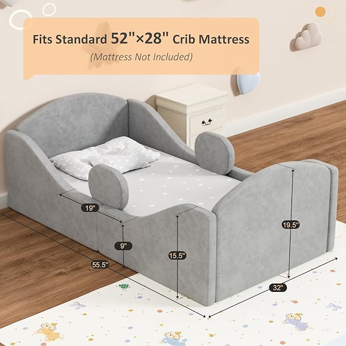 Cama Toddler con Barandas Desmontables - Gris miniatura 2