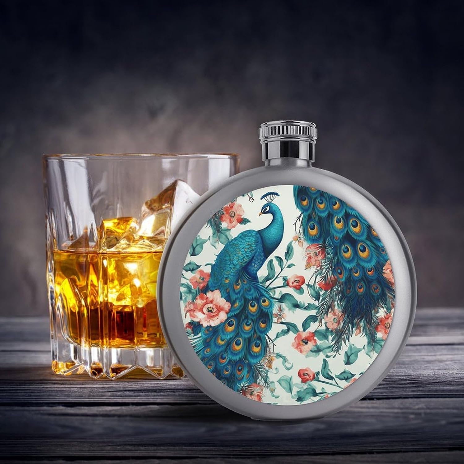 Beautiful Peacock Flowers Hip Flask for Men & Women 5 Oz Leak Proof Flask for Liquor Stainless Steel Hip Flasks Classic Thin Flasks Ideal for Camping Gifting Outdoor Activities