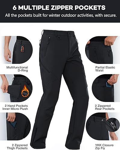 Miniatura 5 de Stlight Pantalones Softshell repelentes al agua para hombre, para invierno, senderismo, forro polar, cremallera en la parte inferior de la pierna