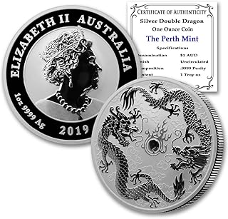 2019 P 1 oz Australian Silver Double Dragon Coin Brilliant Uncirculated (BU - in Capsule) with Certificate of Authenticity...