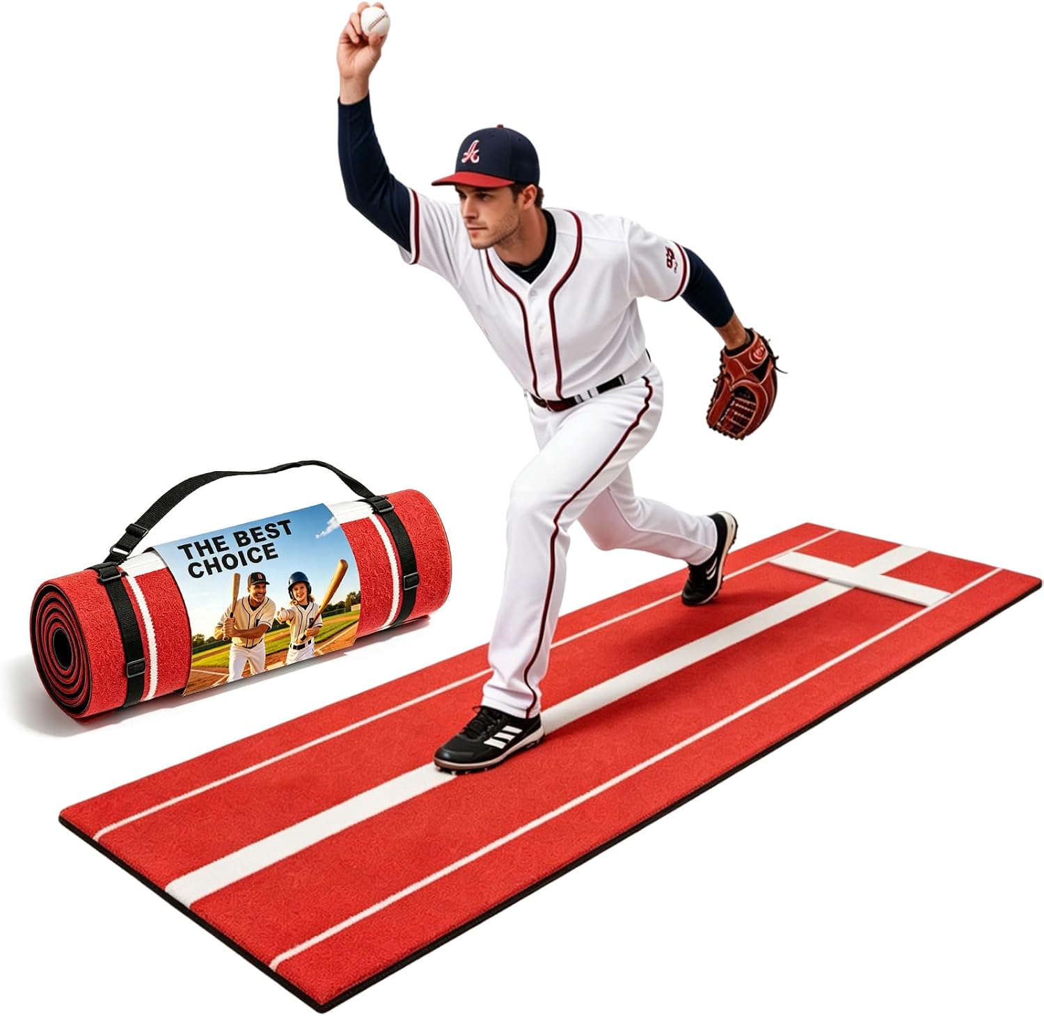10 * 3 ft Baseball Hitting mat with Non-Slip Rubber Backing, Durable Indoor/Outdoor Softball Pitching mat, High-Visibility Stance Guide, Foldable Baseball mats for Hitting