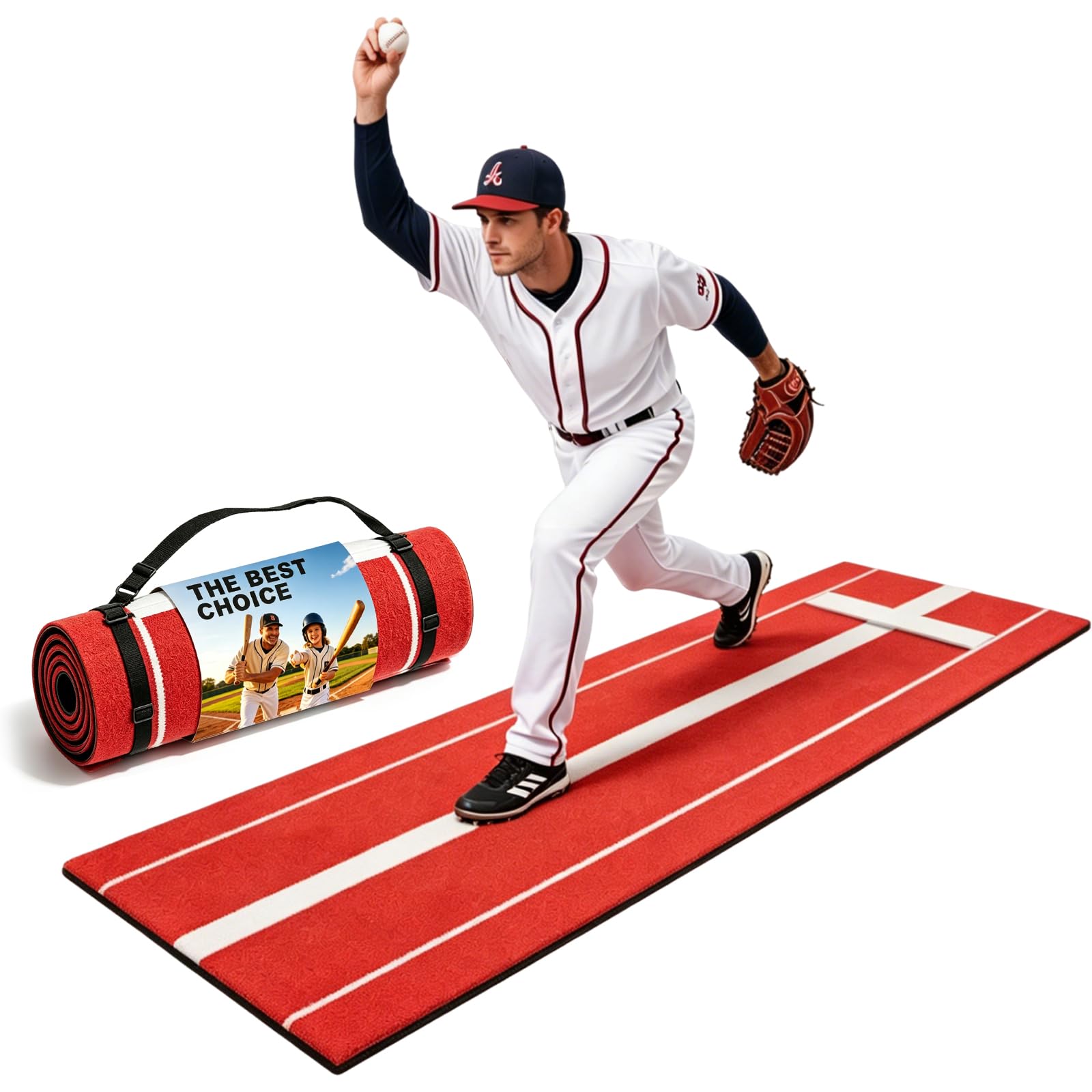 Photo 1 of 10 * 3 ft Baseball Hitting mat with Non-Slip Rubber Backing, Durable Indoor/Outdoor Softball Pitching mat, High-Visibility Stance Guide, Foldable Baseball mats for Hitting