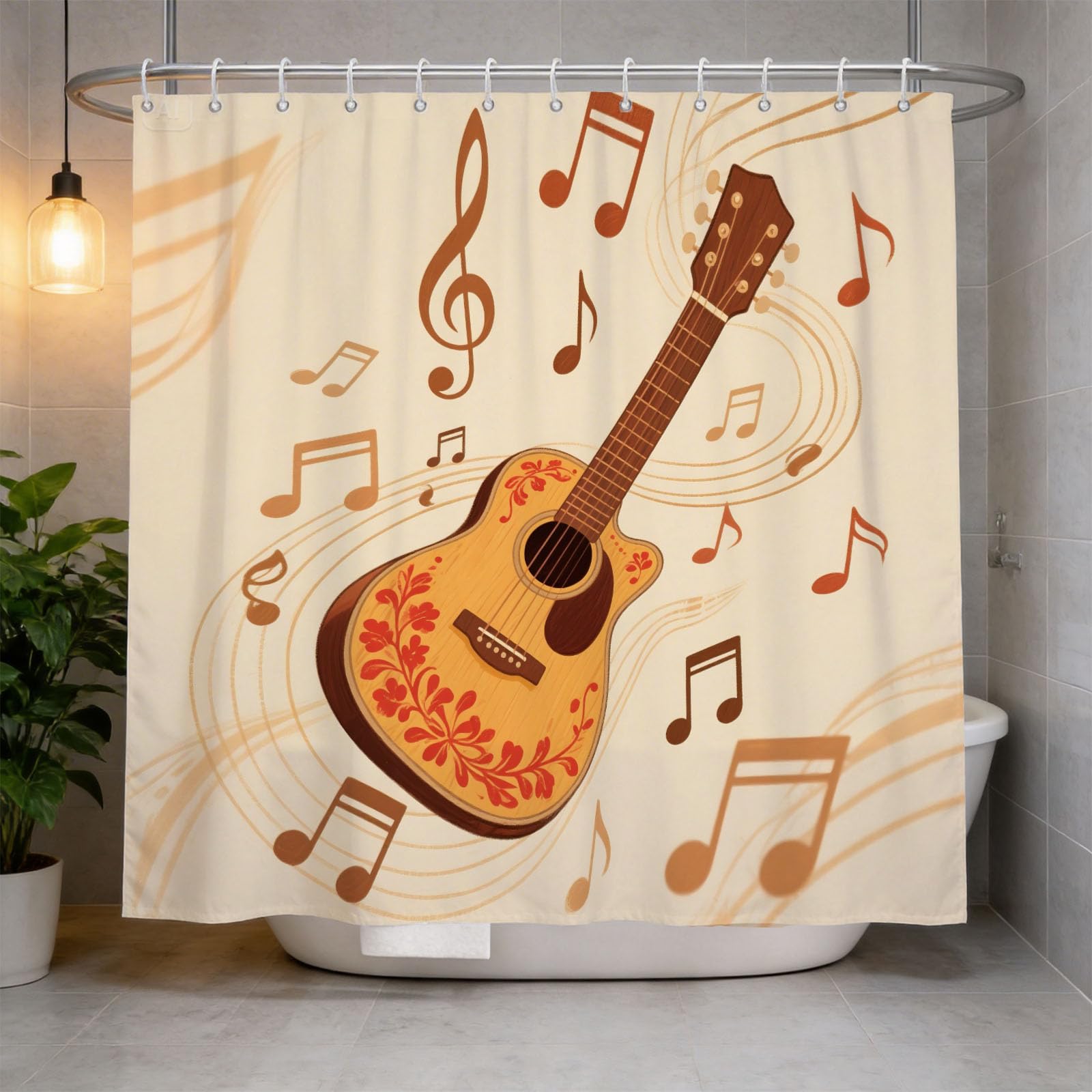 Hongduo 3D Cartoon Guitar Shower Curtain for Stalls Bathtubs Music Bathroom Decor Shower Curtain Set Polyester Fabric Waterproof 180x200cm/71X79 Inch with Hooks