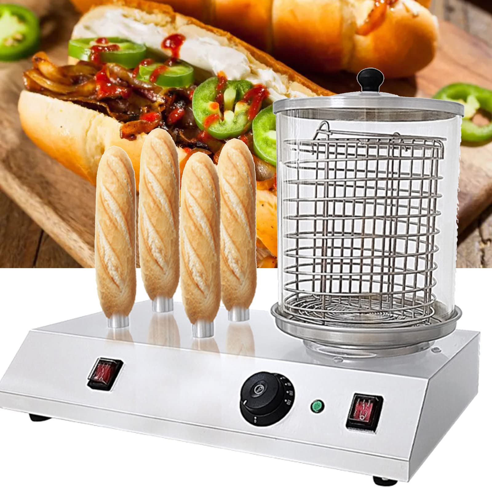 Calentador Profesional para Máquinas De Perritos Calientes, Calentador De Salchichas, Cocinador De Salchichas para Perritos Calientes De Acero Inoxidable.,4sticks